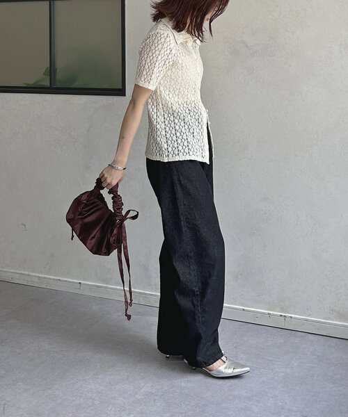 Thevon（ゼボン）の「タックサテンバッグ（トートバッグ・レディース・アイボリー/ブラウン/イエロー・FREE）」の10枚目の写真