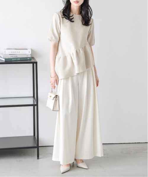 overE ペプラムニットトップス：ボルドー　90 overE ペプラムニットトップス：ボルドー 90