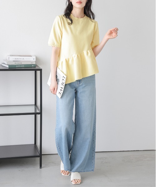 overE ペプラムニットトップス：ボルドー　90 セール】ラメペプラムニットトップス【洗濯機洗い可】（ニット