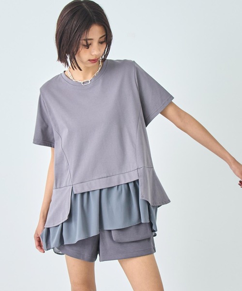 ANAP(アナップ)の「裾フリル デザイン Tシャツ(Tシャツ/カットソー・レディース・グレー/ホワイト/ブラック・FREE)」の1枚目の写真