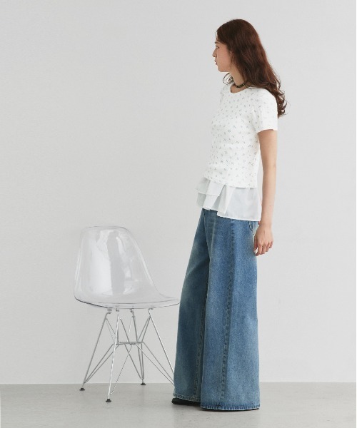 ad thie(アドティエ)の「小花柄 針抜き コンパクトトップス(Tシャツ/カットソー・レディース・オートミール/ネイビー/オフホワイト・FREE)」の5枚目の写真