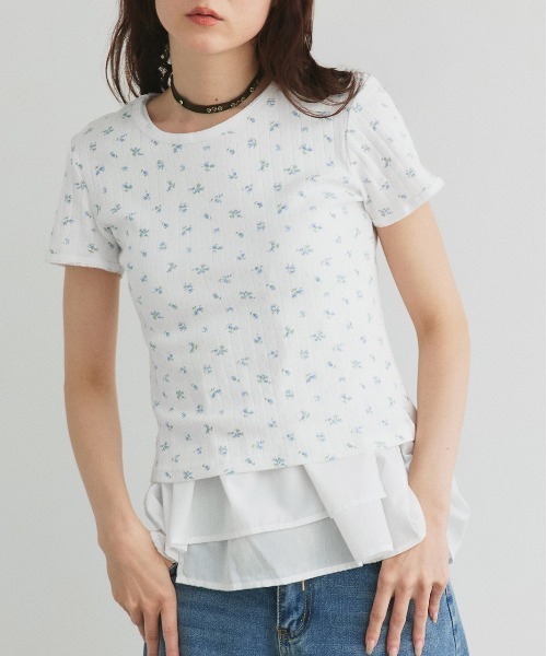 ad thie(アドティエ)の「小花柄 針抜き コンパクトトップス(Tシャツ/カットソー・レディース・オートミール/ネイビー/オフホワイト・FREE)」の7枚目の写真