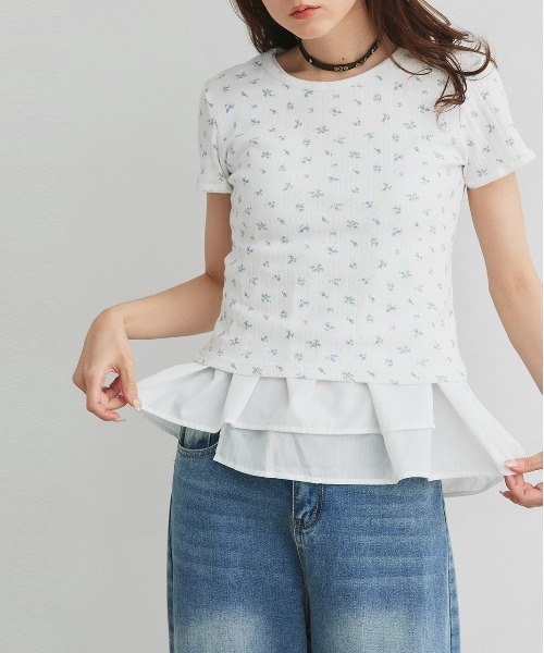 ad thie(アドティエ)の「小花柄 針抜き コンパクトトップス(Tシャツ/カットソー・レディース・オートミール/ネイビー/オフホワイト・FREE)」の8枚目の写真