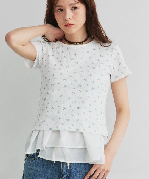 ad thie(アドティエ)の「小花柄 針抜き コンパクトトップス(Tシャツ/カットソー・レディース・オートミール/ネイビー/オフホワイト・FREE)」の9枚目の写真