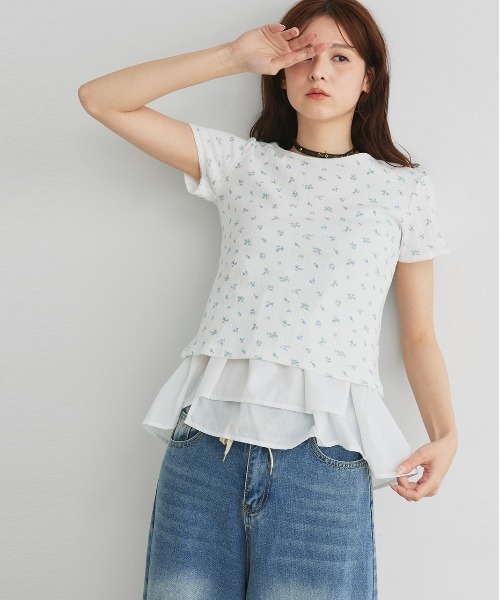 ad thie(アドティエ)の「小花柄 針抜き コンパクトトップス(Tシャツ/カットソー・レディース・オートミール/ネイビー/オフホワイト・FREE)」の10枚目の写真