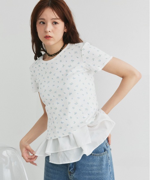 ad thie(アドティエ)の「小花柄 針抜き コンパクトトップス(Tシャツ/カットソー・レディース・オートミール/ネイビー/オフホワイト・FREE)」の11枚目の写真