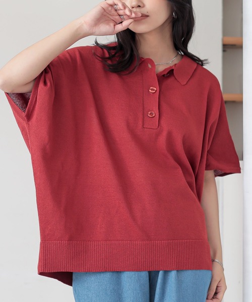 n'OrLABEL（ノアールレーベル）の「『半袖ドルマンポロニット』（ポロシャツ・レディース・テラコッタ/ネイビー/ベージュ/ブラック・2/1）」の3枚目の写真