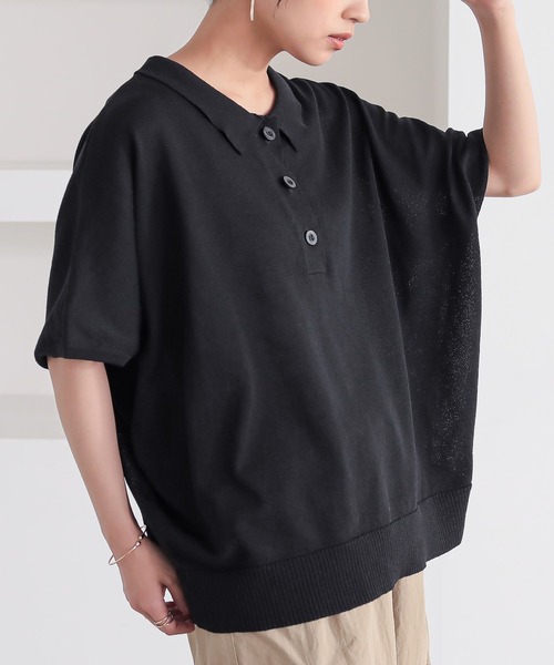 n'OrLABEL（ノアールレーベル）の「『半袖ドルマンポロニット』（ポロシャツ・レディース・テラコッタ/ネイビー/ベージュ/ブラック・2/1）」の2枚目の写真