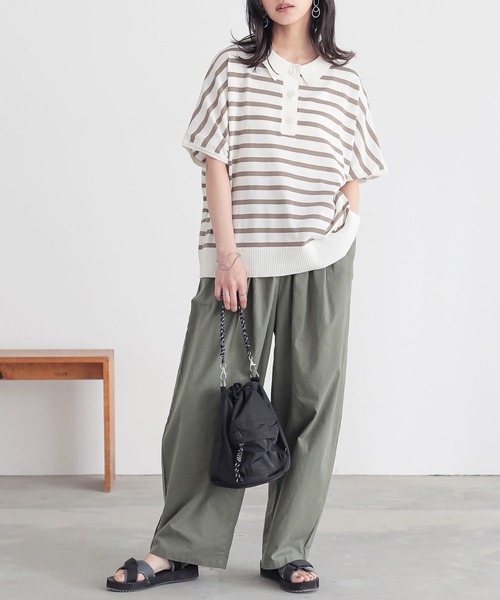 n'OrLABEL（ノアールレーベル）の「『半袖ドルマンポロニット』（ポロシャツ・レディース・テラコッタ/ネイビー/ベージュ/ブラック・2/1）」の10枚目の写真