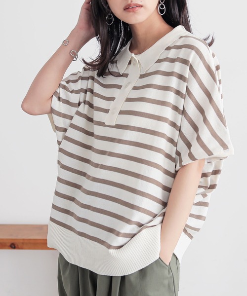 n'OrLABEL（ノアールレーベル）の「『半袖ドルマンポロニット』（ポロシャツ・レディース・テラコッタ/ネイビー/ベージュ/ブラック・2/1）」の8枚目の写真