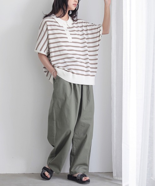 n'OrLABEL（ノアールレーベル）の「『半袖ドルマンポロニット』（ポロシャツ・レディース・テラコッタ/ネイビー/ベージュ/ブラック・2/1）」の12枚目の写真