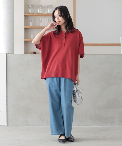 n'OrLABEL（ノアールレーベル）の「『半袖ドルマンポロニット』（ポロシャツ・レディース・テラコッタ/ネイビー/ベージュ/ブラック・2/1）」の16枚目の写真