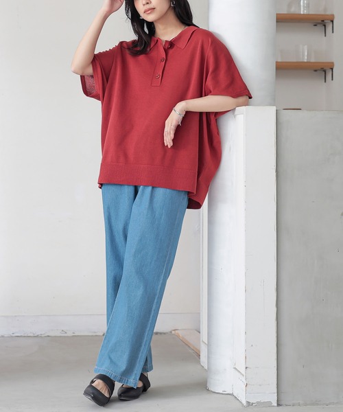 n'OrLABEL（ノアールレーベル）の「『半袖ドルマンポロニット』（ポロシャツ・レディース・テラコッタ/ネイビー/ベージュ/ブラック・2/1）」の15枚目の写真