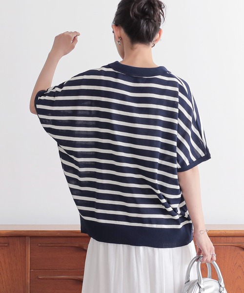 n'OrLABEL（ノアールレーベル）の「『半袖ドルマンポロニット』（ポロシャツ・レディース・テラコッタ/ネイビー/ベージュ/ブラック・2/1）」の19枚目の写真