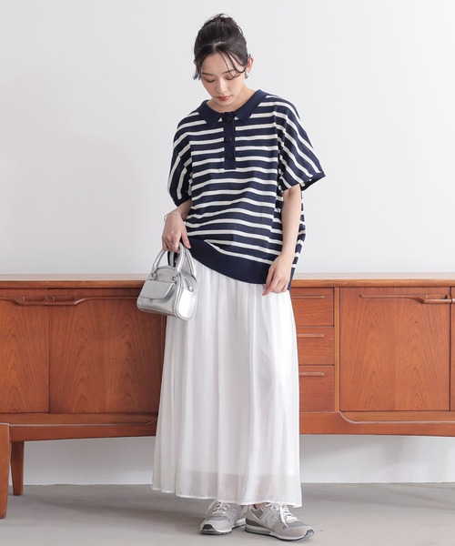 n'OrLABEL（ノアールレーベル）の「『半袖ドルマンポロニット』（ポロシャツ・レディース・テラコッタ/ネイビー/ベージュ/ブラック・2/1）」の20枚目の写真