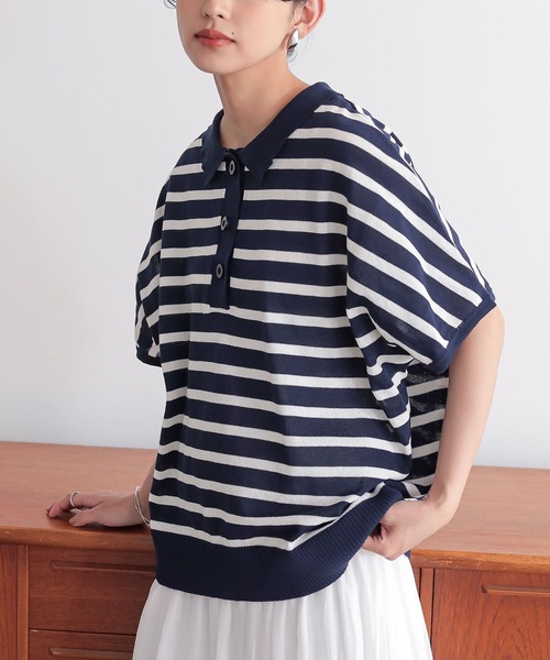 n'OrLABEL（ノアールレーベル）の「『半袖ドルマンポロニット』（ポロシャツ・レディース・テラコッタ/ネイビー/ベージュ/ブラック・2/1）」の18枚目の写真