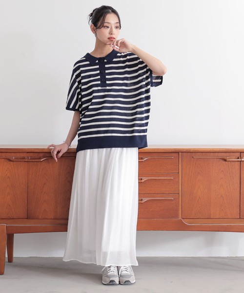 n'OrLABEL（ノアールレーベル）の「『半袖ドルマンポロニット』（ポロシャツ・レディース・テラコッタ/ネイビー/ベージュ/ブラック・2/1）」の21枚目の写真