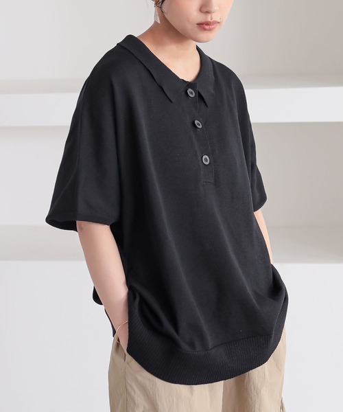 n'OrLABEL（ノアールレーベル）の「『半袖ドルマンポロニット』（ポロシャツ・レディース・テラコッタ/ネイビー/ベージュ/ブラック・2/1）」の22枚目の写真