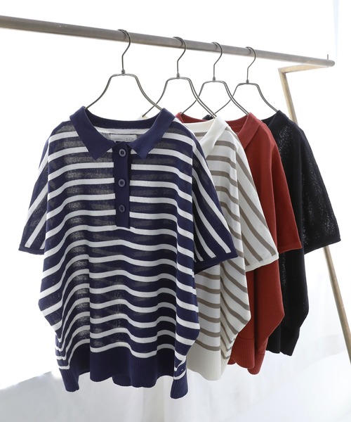 n'OrLABEL（ノアールレーベル）の「『半袖ドルマンポロニット』（ポロシャツ・レディース・テラコッタ/ネイビー/ベージュ/ブラック・2/1）」の5枚目の写真