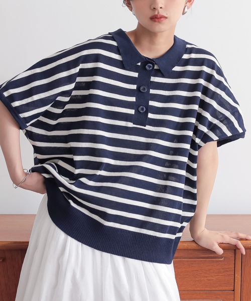 n'OrLABEL（ノアールレーベル）の「『半袖ドルマンポロニット』（ポロシャツ・レディース・テラコッタ/ネイビー/ベージュ/ブラック・2/1）」の17枚目の写真