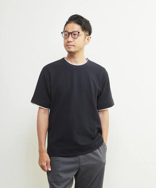 MEN'S MELROSE(メンズメルローズ)の「エステルスパンリップルフェイクレイヤードTシャツ(Tシャツ/カットソー・メンズ・ホワイト/ネイビー/グリーン・2/4/3)」の3枚目の写真