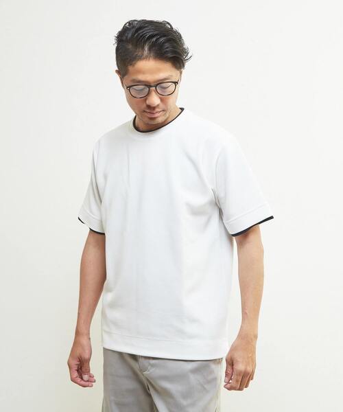 MEN'S MELROSE(メンズメルローズ)の「エステルスパンリップルフェイクレイヤードTシャツ(Tシャツ/カットソー・メンズ・ホワイト/ネイビー/グリーン・2/4/3)」の1枚目の写真