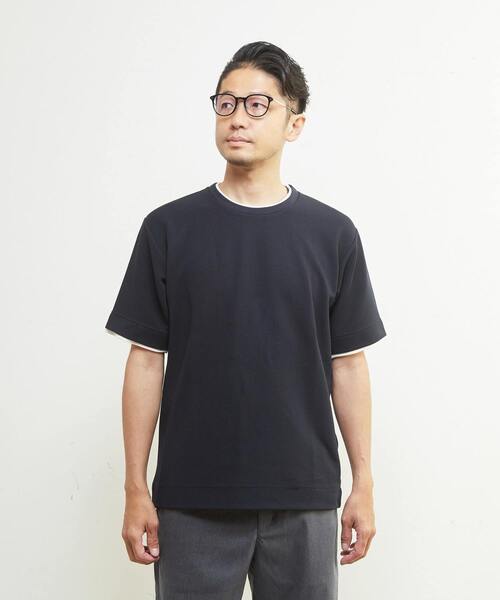 MEN'S MELROSE(メンズメルローズ)の「エステルスパンリップルフェイクレイヤードTシャツ(Tシャツ/カットソー・メンズ・ホワイト/ネイビー/グリーン・2/4/3)」の16枚目の写真