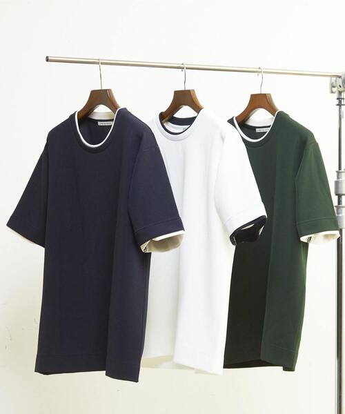 MEN'S MELROSE(メンズメルローズ)の「エステルスパンリップルフェイクレイヤードTシャツ(Tシャツ/カットソー・メンズ・ホワイト/ネイビー/グリーン・2/4/3)」の5枚目の写真