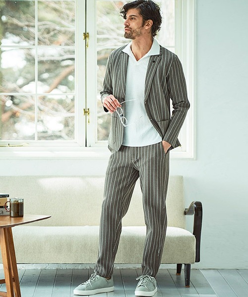 g-stage(ジーステージ)の「サマーニット ストライプジャケット(セットアップ・メンズ・ネイビー/ライトグレー系/ブラウン・46/48/50)」の4枚目の写真