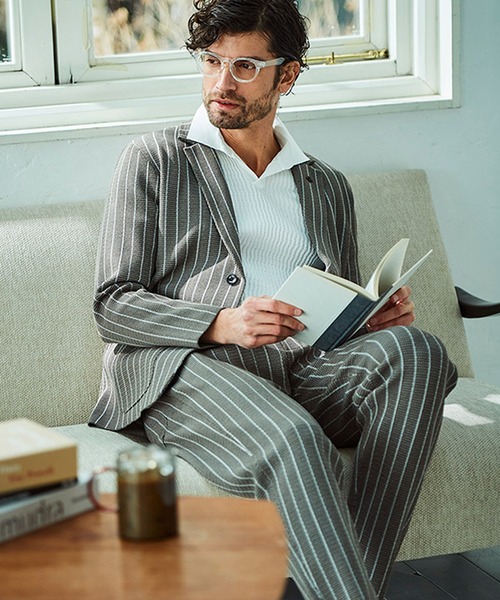 g-stage(ジーステージ)の「サマーニット ストライプジャケット(セットアップ・メンズ・ネイビー/ライトグレー系/ブラウン・46/48/50)」の5枚目の写真