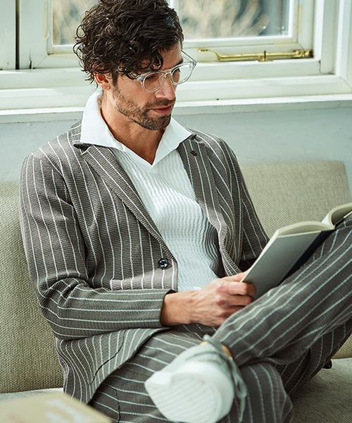 g-stage(ジーステージ)の「サマーニット ストライプジャケット(セットアップ・メンズ・ネイビー/ライトグレー系/ブラウン・46/48/50)」の7枚目の写真