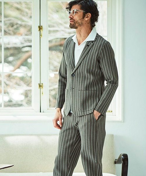 g-stage(ジーステージ)の「サマーニット ストライプジャケット(セットアップ・メンズ・ネイビー/ライトグレー系/ブラウン・46/48/50)」の8枚目の写真