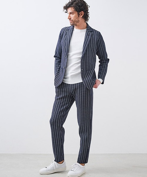 g-stage(ジーステージ)の「サマーニット ストライプジャケット(セットアップ・メンズ・ネイビー/ライトグレー系/ブラウン・46/48/50)」の11枚目の写真