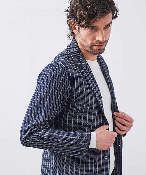 g-stage(ジーステージ)の「サマーニット ストライプジャケット(セットアップ・メンズ・ネイビー/ライトグレー系/ブラウン・46/48/50)」の12枚目の写真