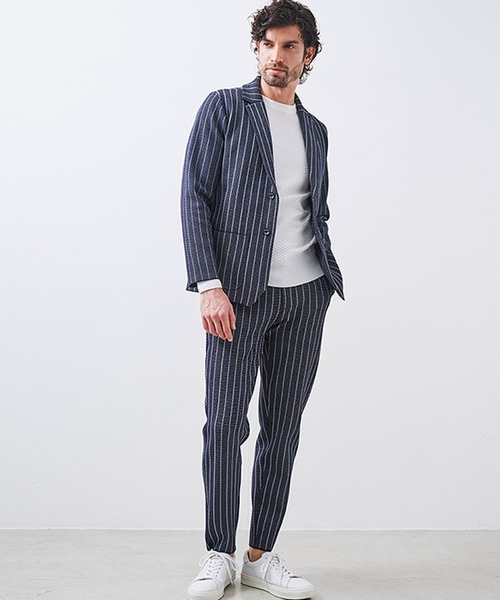 g-stage(ジーステージ)の「サマーニット ストライプジャケット(セットアップ・メンズ・ネイビー/ライトグレー系/ブラウン・46/48/50)」の13枚目の写真