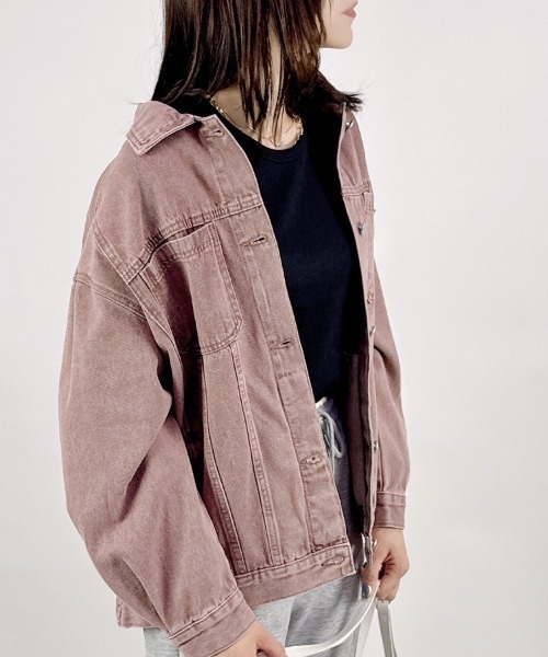 CLOTHY(クロシィ)の「【この色味、ただ者じゃない。】ウォッシュ加工Gジャン(デニムジャケット・レディース・ベージュ/ピンク/ブルー・MEDIUM)」の10枚目の写真