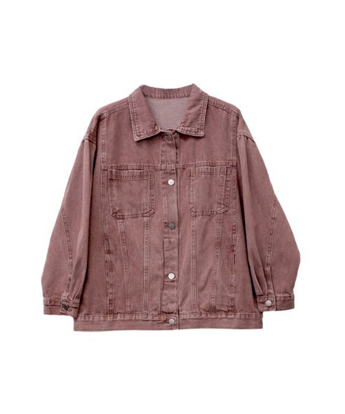 CLOTHY(クロシィ)の「【この色味、ただ者じゃない。】ウォッシュ加工Gジャン(デニムジャケット・レディース・ベージュ/ピンク/ブルー・MEDIUM)」の4枚目の写真