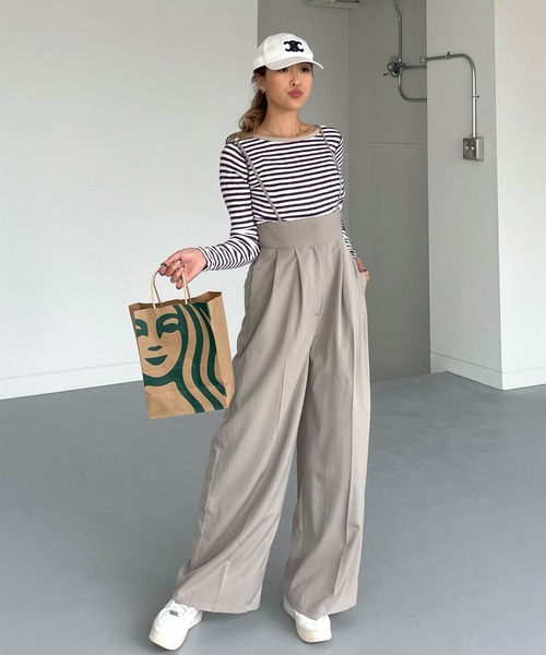 クレープタックワイドサロペットパンツ（サロペット