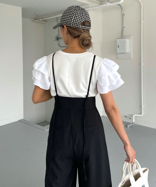 CHERI since1985（シェリ）の「クレープタックワイドサロペットパンツ（サロペット/オーバーオール・レディース・グレイッシュベージュ/ブラック・FREE）」の7枚目の写真