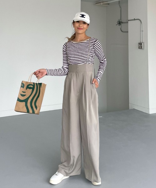 クレープタックワイドサロペットパンツ（サロペット/オーバーオール