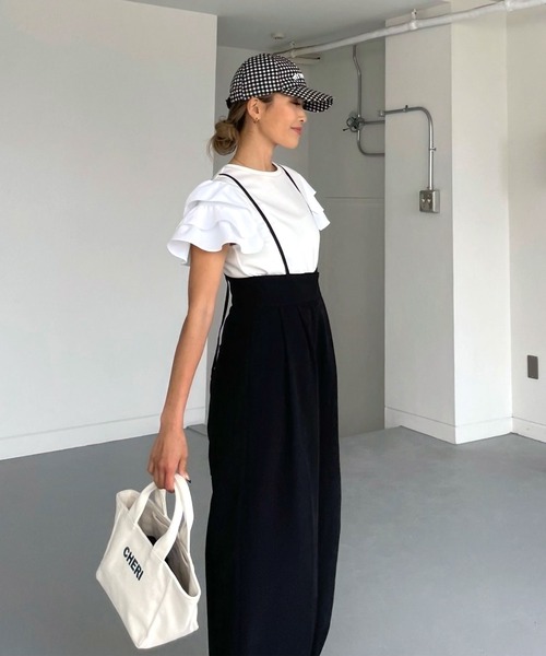 CHERI since1985（シェリ）の「クレープタックワイドサロペットパンツ（サロペット/オーバーオール・レディース・グレイッシュベージュ/ブラック・FREE）」の11枚目の写真