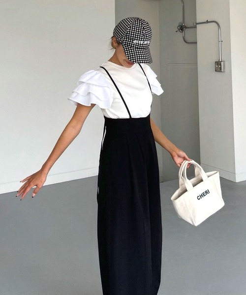 CHERI since1985（シェリ）の「クレープタックワイドサロペットパンツ（サロペット/オーバーオール・レディース・グレイッシュベージュ/ブラック・FREE）」の19枚目の写真