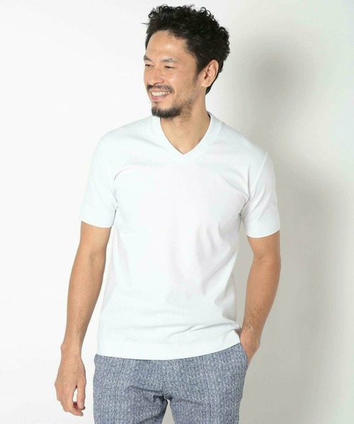 MEN'S BIGI(メンズビギ)の「【ACTIVE TAILOR/アクティブテイラー】シルケットスムースVネックTシャツ<接触冷感 / UVカット>(Tシャツ/カットソー・メンズ・グレー/ブラック/ホワイト/ネイビー・02/03/04/01)」の7枚目の写真