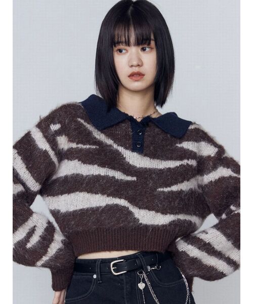 EMODA(エモダ)の「アートゼブラカラーニット(ニット/セーター・レディース・グレー/アイボリー/ブラウン・FREE)」の22枚目の写真