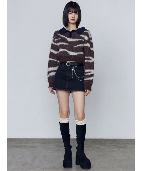 EMODA(エモダ)の「アートゼブラカラーニット(ニット/セーター・レディース・グレー/アイボリー/ブラウン・FREE)」の20枚目の写真