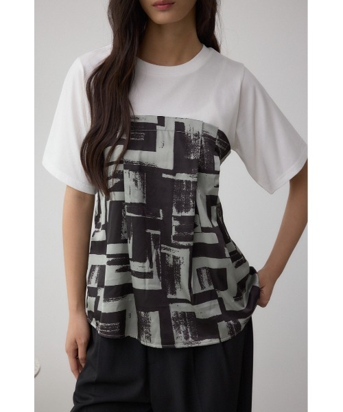 AZUL by moussy(アズールバイマウジー)の「スカーフドッキングトップス(Tシャツ/カットソー・レディース・グレー/ホワイト/ブラウン・FREE)」の3枚目の写真