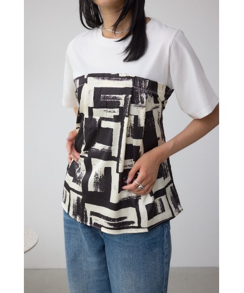 AZUL by moussy(アズールバイマウジー)の「スカーフドッキングトップス(Tシャツ/カットソー・レディース・グレー/ホワイト/ブラウン・FREE)」の2枚目の写真
