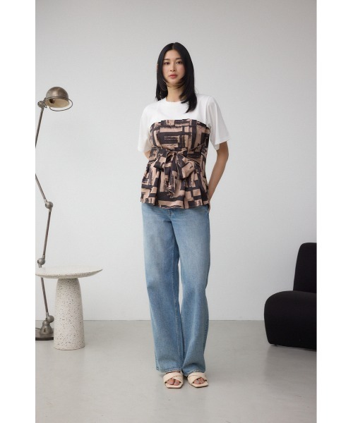 AZUL by moussy(アズールバイマウジー)の「スカーフドッキングトップス(Tシャツ/カットソー・レディース・グレー/ホワイト/ブラウン・FREE)」の14枚目の写真