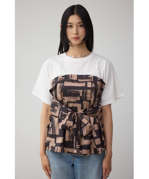 AZUL by moussy(アズールバイマウジー)の「スカーフドッキングトップス(Tシャツ/カットソー・レディース・グレー/ホワイト/ブラウン・FREE)」の13枚目の写真