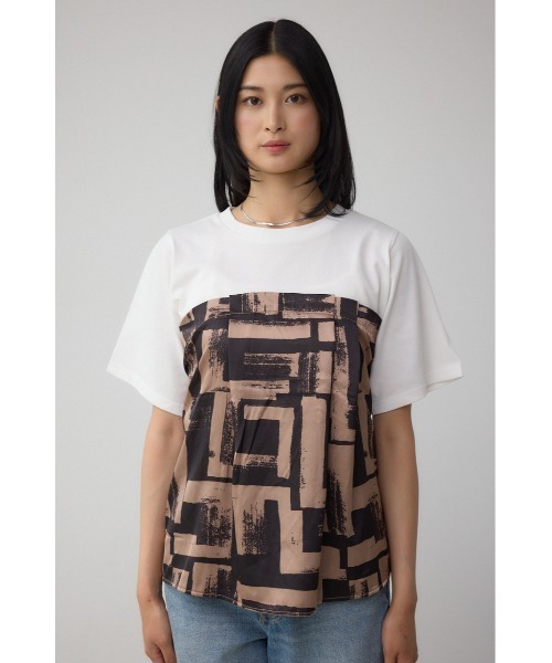 AZUL by moussy(アズールバイマウジー)の「スカーフドッキングトップス(Tシャツ/カットソー・レディース・グレー/ホワイト/ブラウン・FREE)」の4枚目の写真